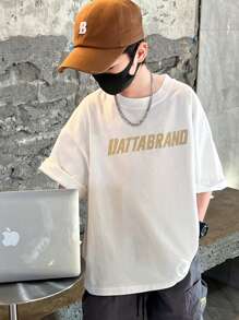 酷街頭風字母圖案圓領T恤適合夏天 - 白色 - 查看 3