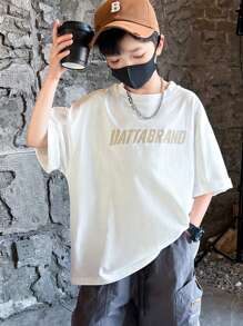 酷街頭風字母圖案圓領T恤適合夏天 - 白色 - 查看 4