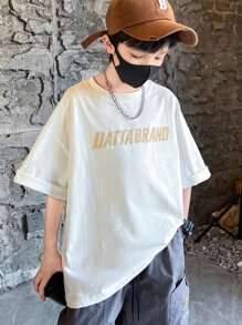 酷街頭風字母圖案圓領T恤適合夏天 - 白色 - 查看 5
