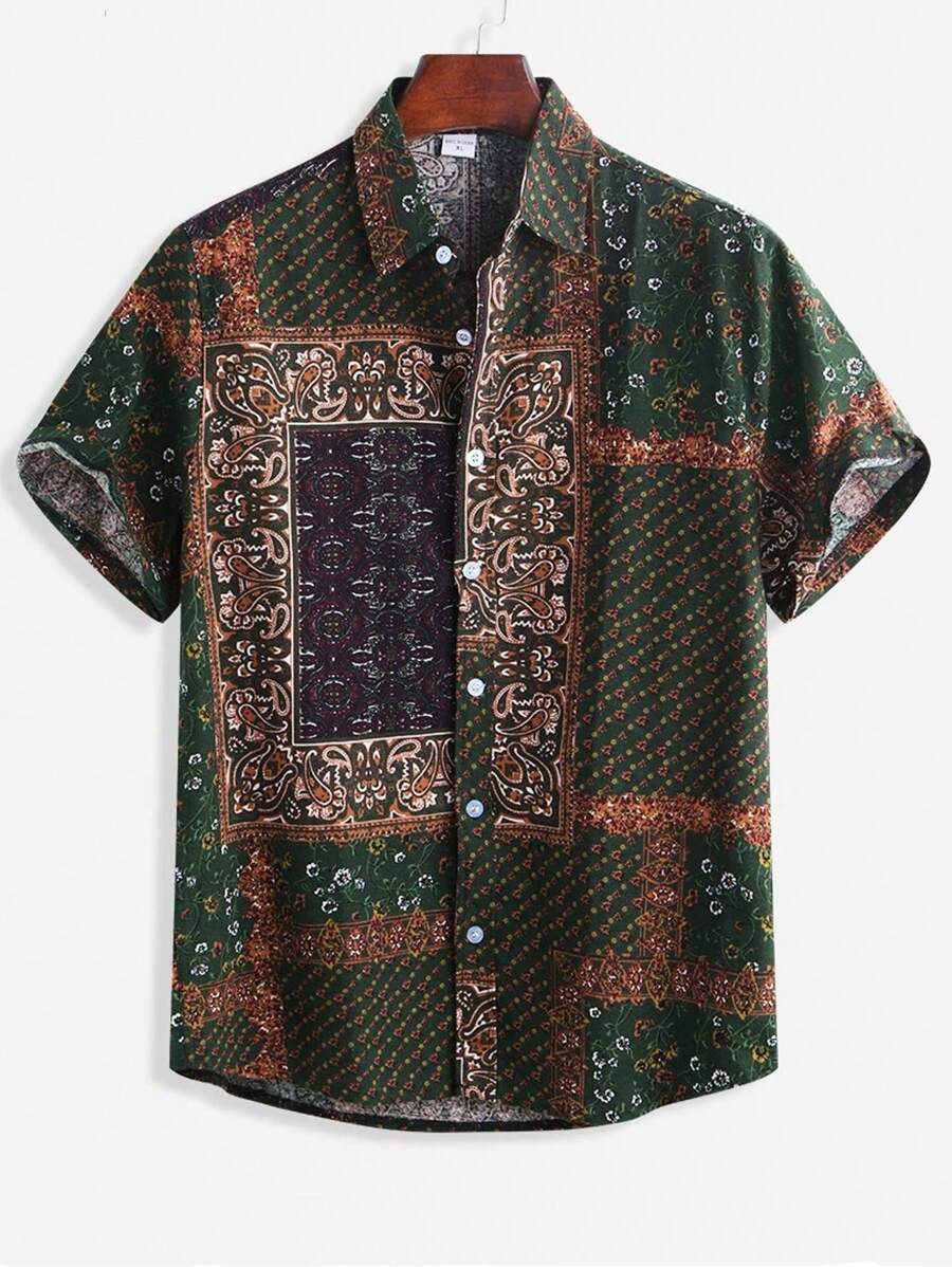 Áo sơ mi Nam Nút phía trước Bộ lạc Boho - Nhiều màu - Xem 1