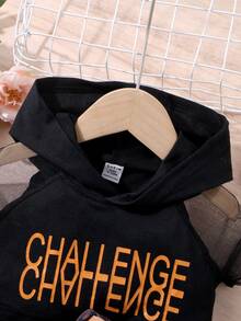 SHEIN 嬰兒字母圖案拼接插肩袖連帽T恤和豹紋印花短褲 - 彩色 - 查看 5