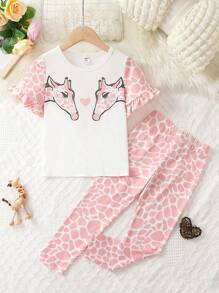 Young Girl Cartoon Graphic PJ Set - White - View 1