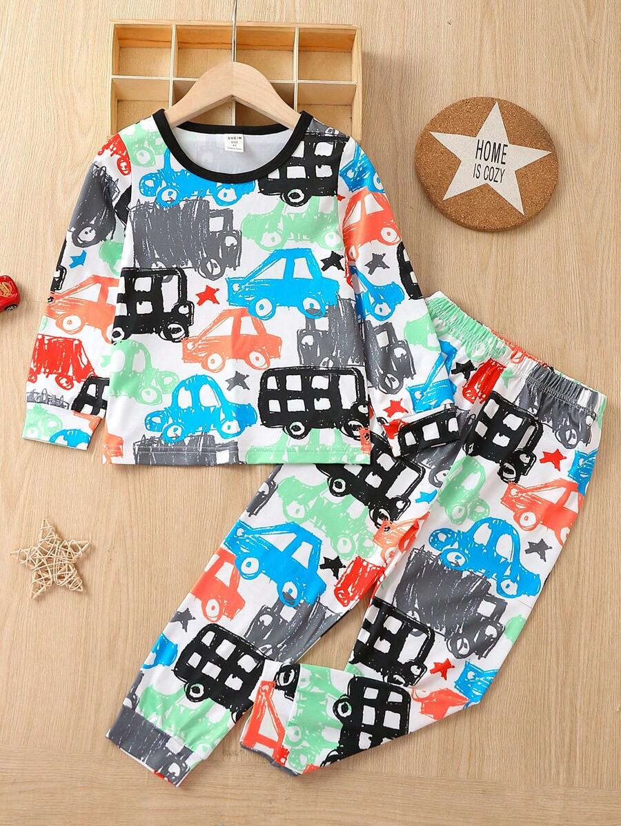 Young Boy Car Print PJ Set - Multicolor - View 1