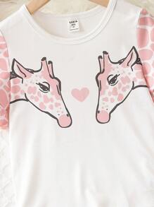 Young Girl Cartoon Graphic PJ Set - White - View 4