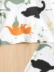 Young Boy Dinosaur Print Contrast Binding PJ Set - Multicolor - View 3
