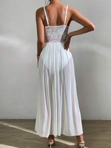 Allurite Ren tương phản Tách đùi Váy Dây - trắng - Xem 2