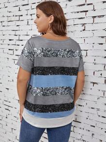 EMERY ROSE Plus Colourblock Button Detail Tee - Multicolor - View 2