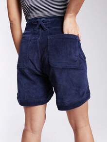 SHE(IN) BRASIL 褶皺細節拉鏈門襟短褲 - 藏蓝色 - 查看 2