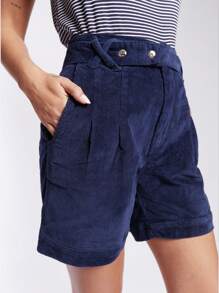 SHE(IN) BRASIL 褶皺細節拉鏈門襟短褲 - 藏蓝色 - 查看 1