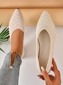 Women Chevron Pattern Point Toe Ballet Flats, Fashion Outdoor Flats - White - View 1