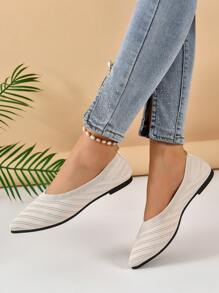 Women Chevron Pattern Point Toe Ballet Flats, Fashion Outdoor Flats - White - View 4