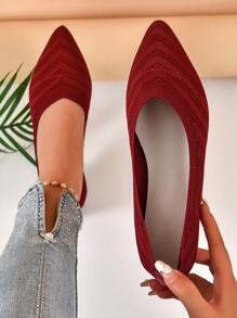 Women Chevron Pattern Point Toe Ballet Flats, Fashion Outdoor Flats - Burgundy - View 1