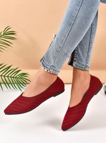 Women Chevron Pattern Point Toe Ballet Flats, Fashion Outdoor Flats - Burgundy - View 2