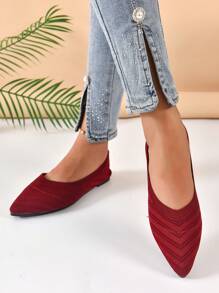 Women Chevron Pattern Point Toe Ballet Flats, Fashion Outdoor Flats - Burgundy - View 3