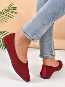 Women Chevron Pattern Point Toe Ballet Flats, Fashion Outdoor Flats - Burgundy - View 6