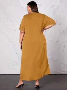SHEIN CURVE+ Plus Solid Tee Dress - Mustard Yellow - View 2