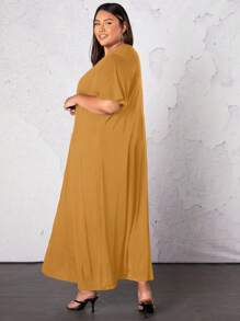 SHEIN CURVE+ Plus Solid Tee Dress - Mustard Yellow - View 5