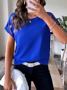 SHEIN LUNE Solid Batwing Sleeve Blouse