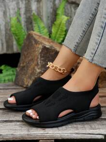 Women Minimalist Cut Out Sport Sandals, Sporty Sandals - Black - View 1