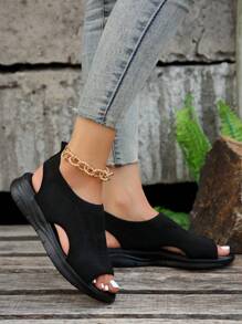 Women Minimalist Cut Out Sport Sandals, Sporty Sandals - Black - View 4