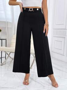 SHEIN Privé Hơn Cao eo Quần ống rộng - màu đen - Xem 5