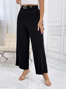 SHEIN Privé Hơn Cao eo Quần ống rộng - màu đen - Xem 4