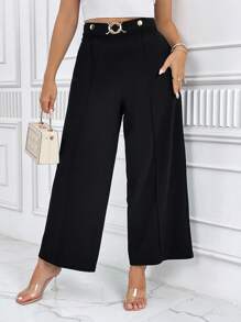 SHEIN Privé Hơn Cao eo Quần ống rộng - màu đen - Xem 1