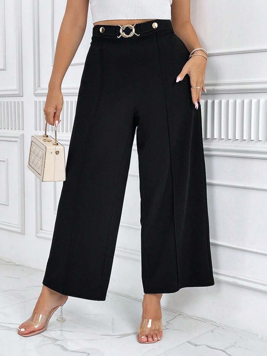 SHEIN Privé Hơn Cao eo Quần ống rộng - màu đen - Xem 1