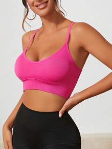 Yoga Sxy 露背交叉吊帶短上衣 - 玫紅色 - 查看 2