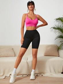 Yoga Sxy 露背交叉吊帶短上衣 - 玫紅色 - 查看 5