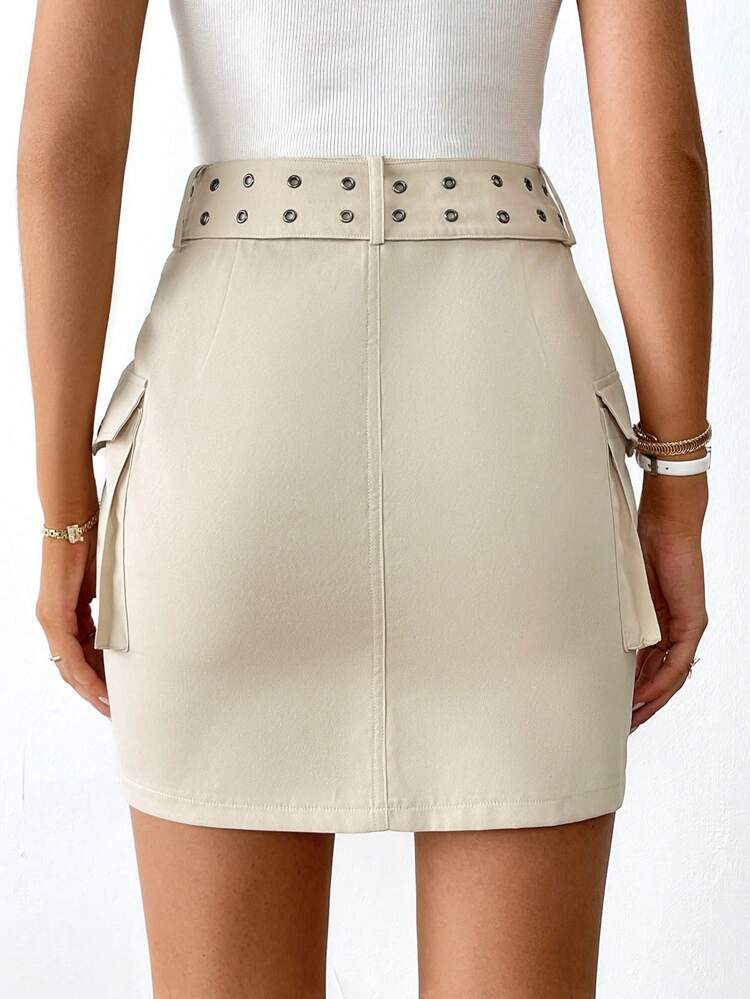 Flap Pocket Belted Cargo Skirt
