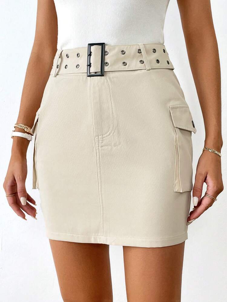Flap Pocket Belted Cargo Skirt