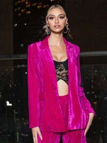 D&M 西裝領翻蓋細節西裝外套 - 玫紅色 - 查看 1