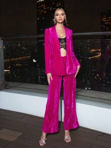 D&M 西裝領翻蓋細節西裝外套 - 玫紅色 - 查看 4