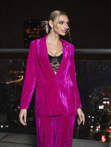 D&M 西裝領翻蓋細節西裝外套 - 玫紅色 - 查看 6