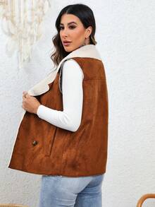 RELISH NOLESS Double Breasted Teddy Lined Vest Coat - Camel - View 2