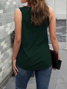 AAmilife Solid V Neck Tank Top - Dark Green - View 2