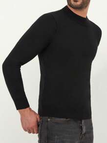 RueChic Men Solid Mock Neck Jumper - Black - View 4