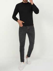 RueChic Men Solid Mock Neck Jumper - Black - View 5