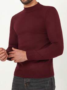 RueChic Men Solid Mock Neck Sweater - Burgundy - View 1