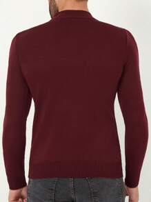 RueChic Men Solid Mock Neck Sweater - Burgundy - View 2