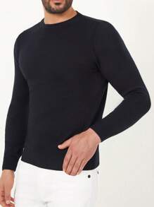 RueChic Men Solid Round Neck Jumper - Black - View 1