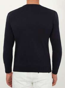 RueChic Men Solid Round Neck Jumper - Black - View 2