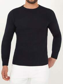 RueChic Men Solid Round Neck Jumper - Black - View 4