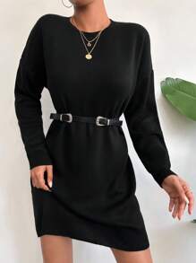 EURMUSE Thả vai Đầm Áo len Không có thắt lưng - màu đen - Xem 1