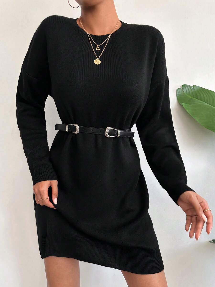 EURMUSE Thả vai Đầm Áo len Không có thắt lưng - màu đen - Xem 1