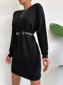 EURMUSE Thả vai Đầm Áo len Không có thắt lưng - màu đen - Xem 4