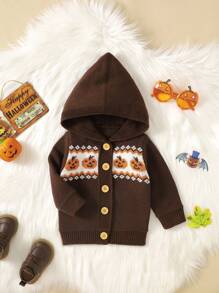 Baby Girl Cartoon Pattern Hooded Cardigan - Coffee Brown - View 3