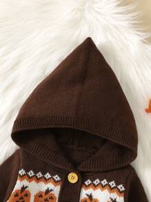 Baby Girl Cartoon Pattern Hooded Cardigan - Coffee Brown - View 4