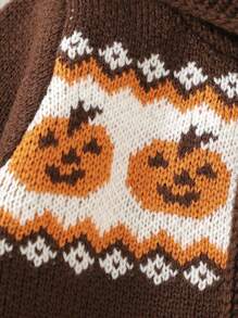 Baby Girl Cartoon Pattern Hooded Cardigan - Coffee Brown - View 5